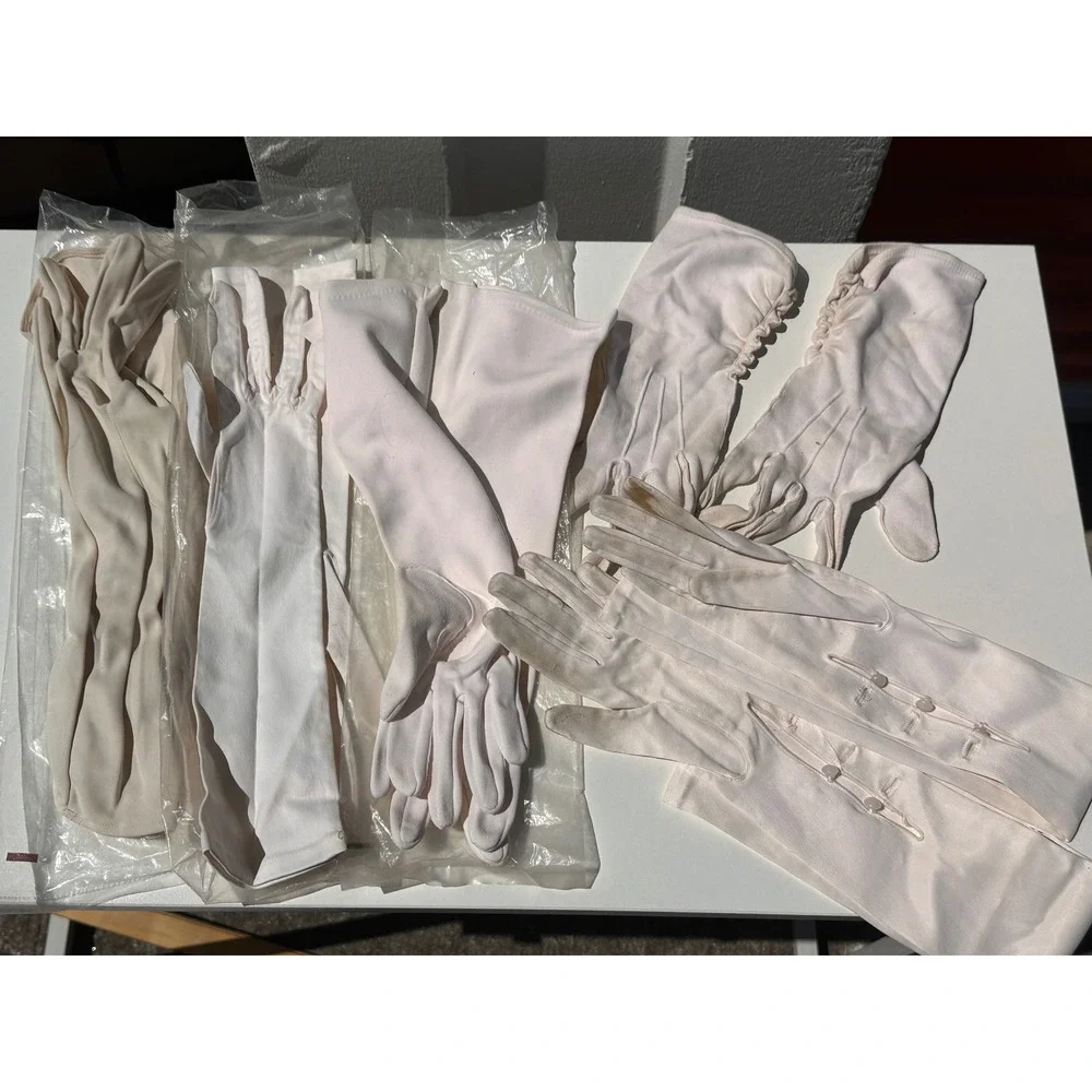 Vintage 50s Dents Nyvelda Formal Gloves Lot 5 Pairs White Ivory Opera Wrist